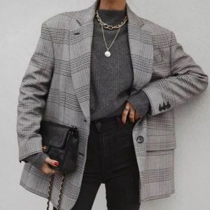 Zara Plaid Two Button Oversized Blazer Size XL NEW